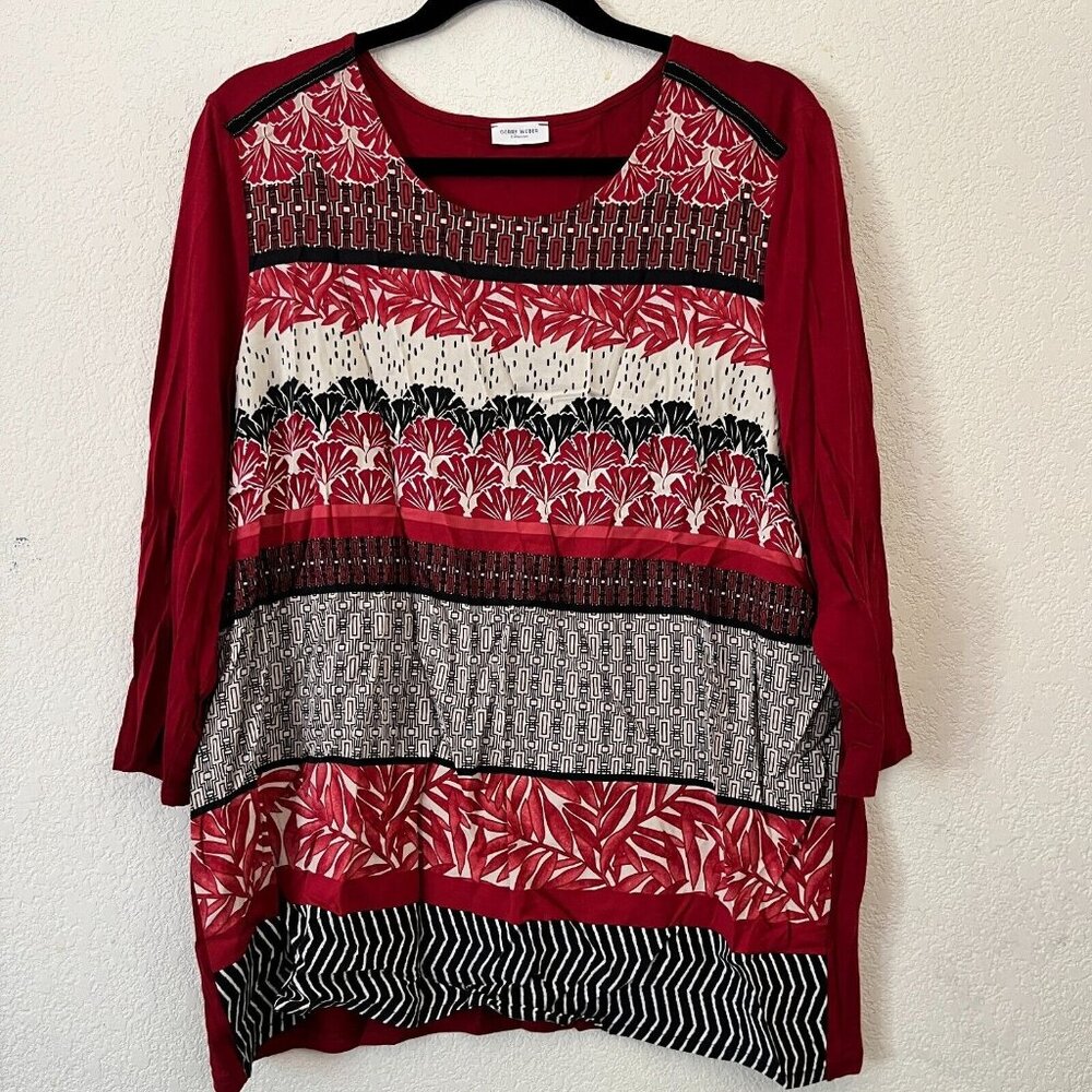 Gerry Weber Collection Womens Mixed Print V-neck Tunic Top 3/4 Sleeve Red Casual